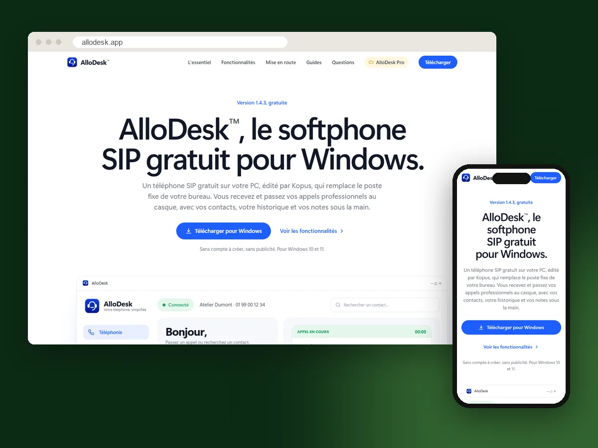 AlloDesk, le softphone SIP gratuit pour Windows