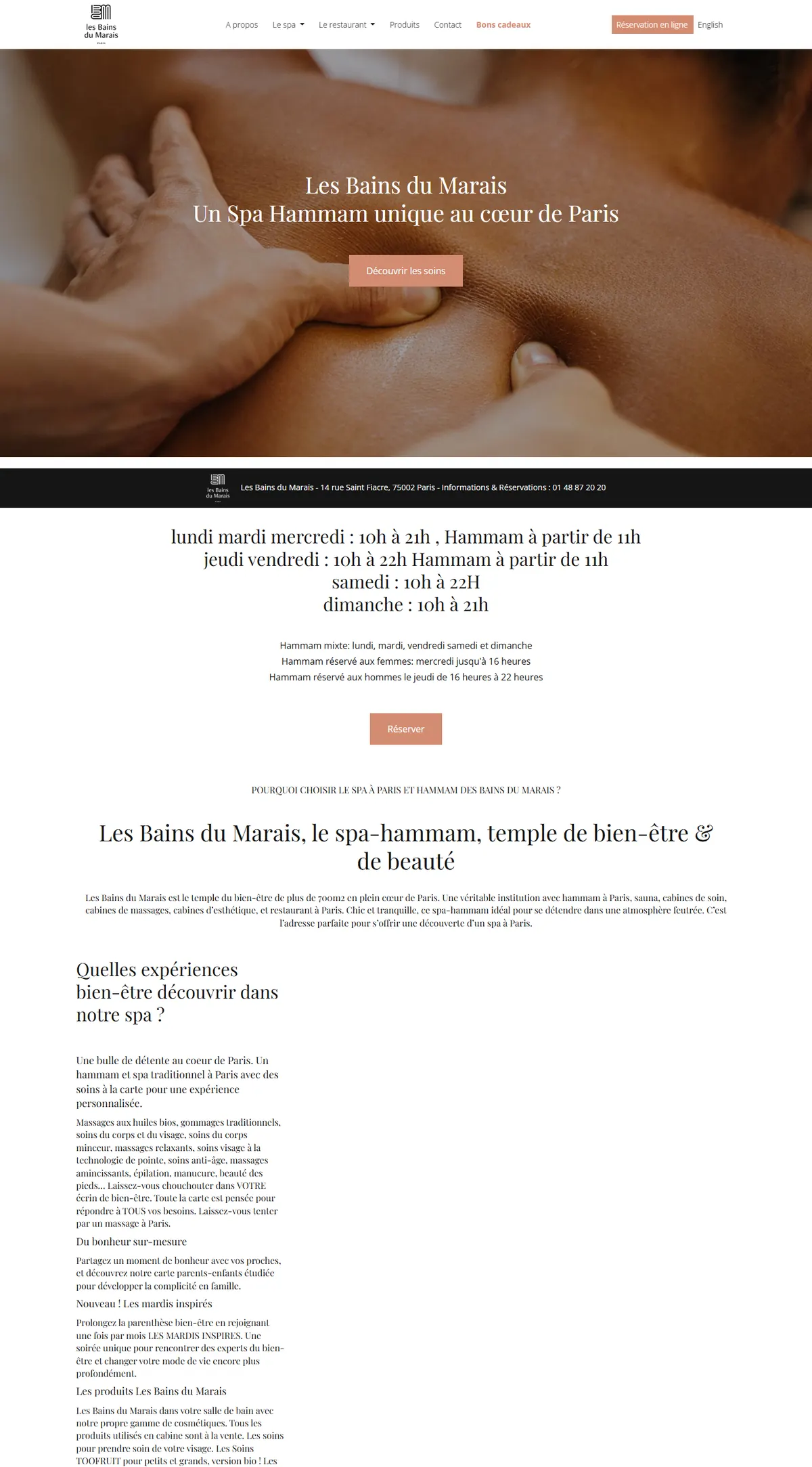 Aperçu de la page d’accueil : Les Bains du Marais