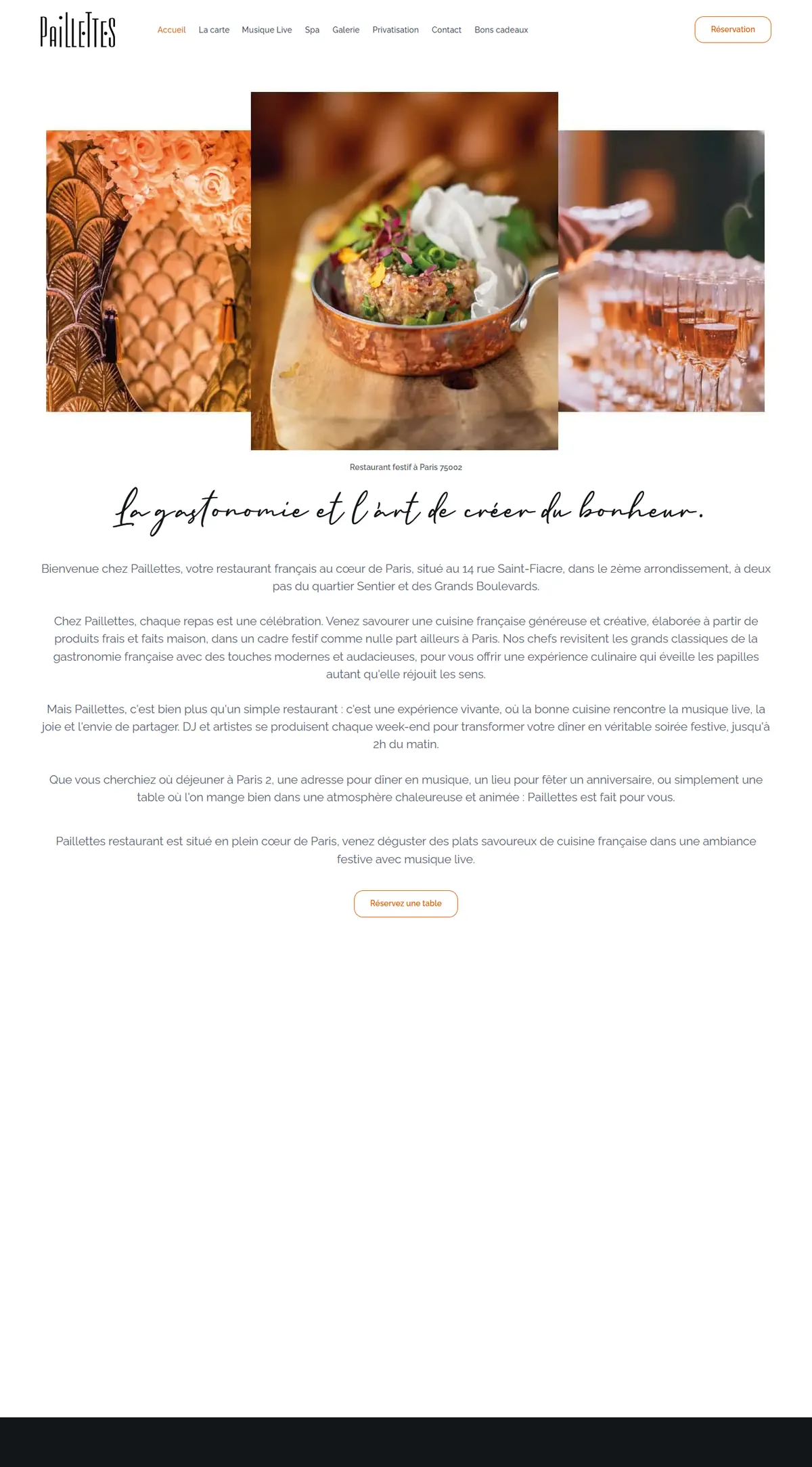 Aperçu de la page d’accueil : Paillettes Restaurant